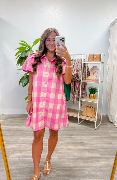 Button Down Checkered Mini Dress