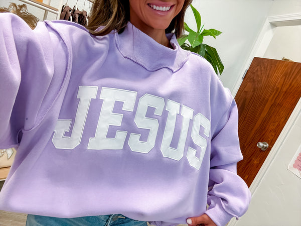 Jesus Embroidered Mock Neck Sweatshirt