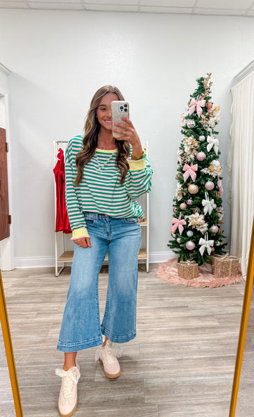 Oversized Stripe Knit Top W/ Contrasting Rib