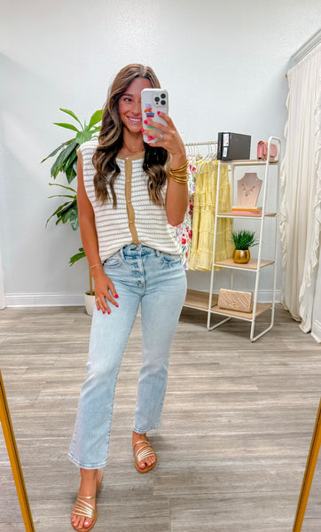 Stripe Knit Button Down Top