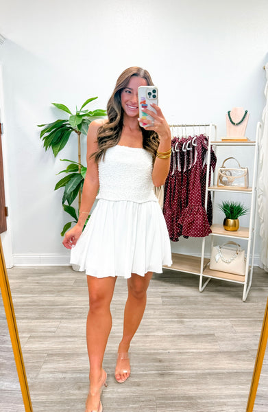 Beaded Strapless Tulle Mini Dress