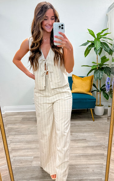Striped Front Tie Woven Vest