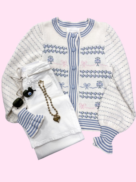 Floral Ruffle Sleeve Sweater Cardigan