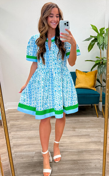 Paisley Floral Round V-Neck Mini Dress