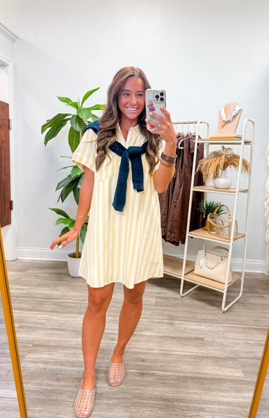 Striped Front Button Shirt Dress