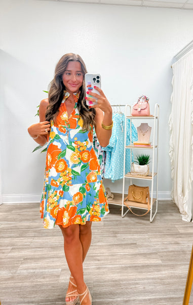 Botanical Print Sleeveless Mini Dress