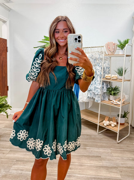 Puff Sleeve Embroidered Square Neck Dress