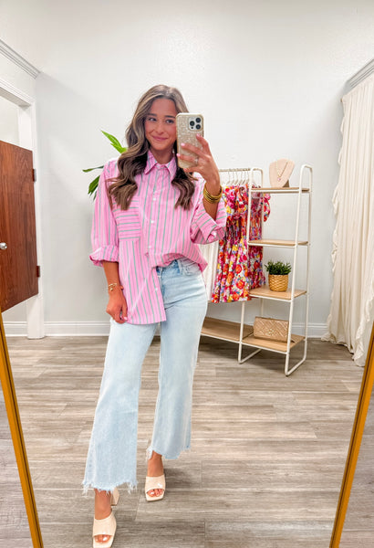 Striped Button Down Shirt W/ Pocket