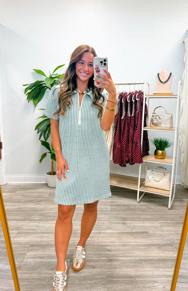 Gingham Short Puff Sleeve Mini Dress
