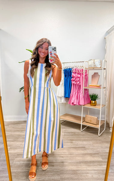 Striped Sleeveless Midi Dress