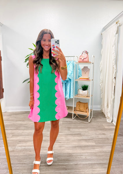 Sleeveless Dress W/ Scalloped Panels