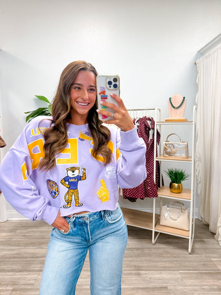Lsu Patched Up Cropped Crew Pullover