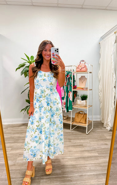 Floral Eyelet Pattern Midi Dress