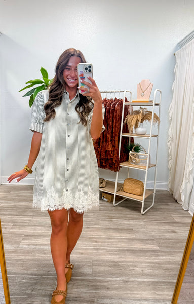 Stripe Short Puff Sleeve Mini Dress