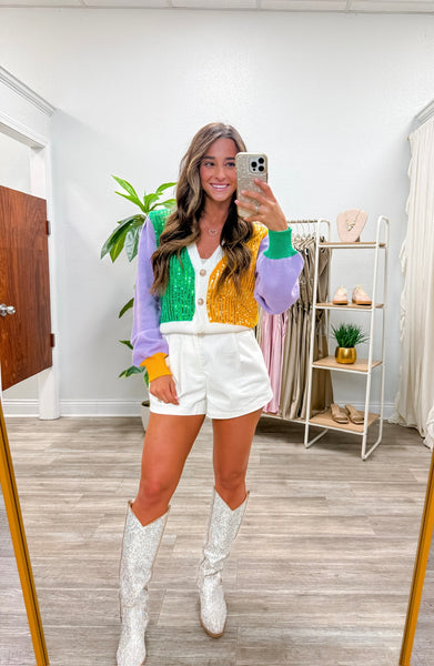 Color Block Sequin Sweater Cardigan