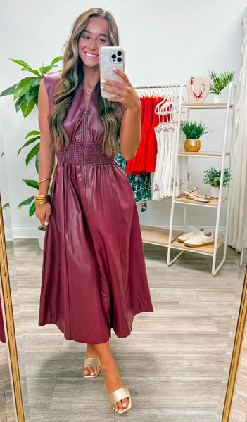 Faux Leather Sleeveless Midi Dress