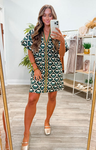 Botanical Print Puff Sleeve Mini Dress