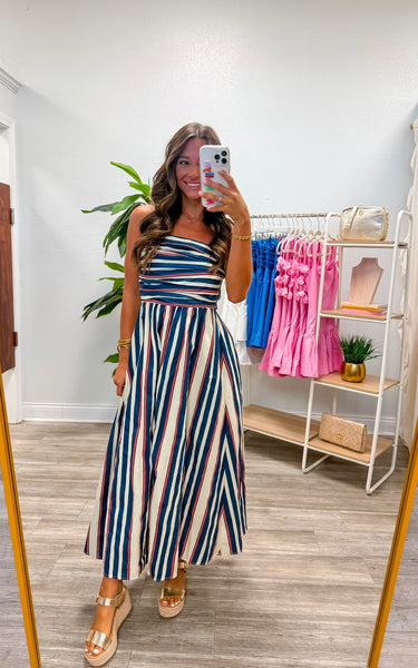 Wide Striped Tube Maxi Dress