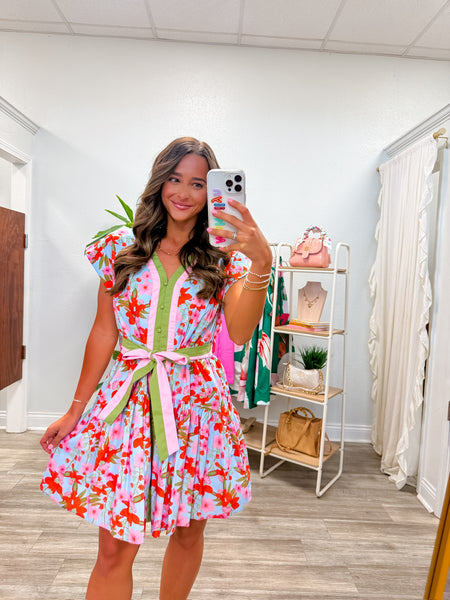 Floral Short Sleeve Mini Dress
