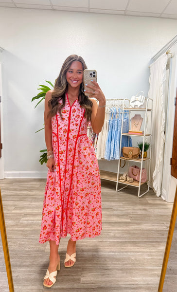 Floral Print Halter Neck Midi Dress