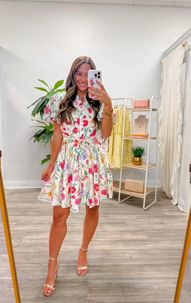 Floral Mock Neck Fit & Flare Mini Dress