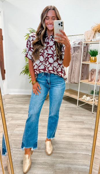 Botanical Embroidery Puff Sleeve Top