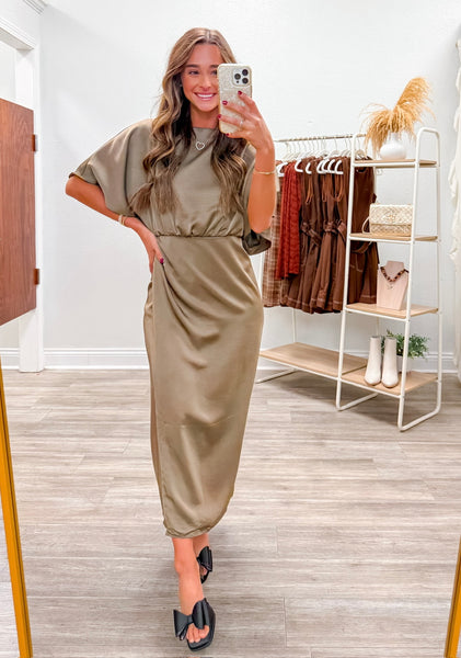 Wide Round Neck Asymmetrical Midi Dress