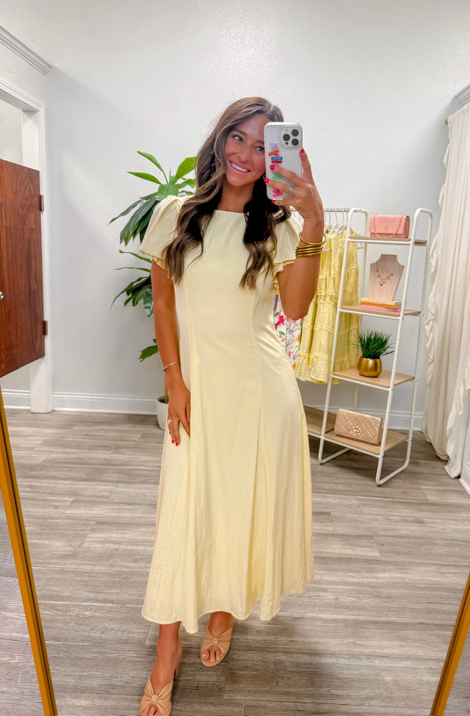 Flutter Short Sleeve Flowy Midi Dress