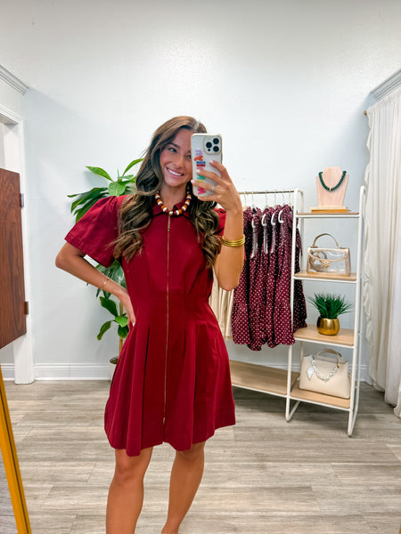 Pleated Twill Utility Mini Dress