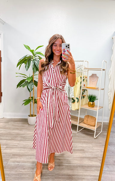Striped Sleeveless Collared Midi Dress