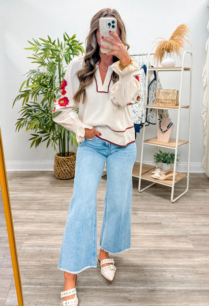 Solid Long Puff Sleeve Top