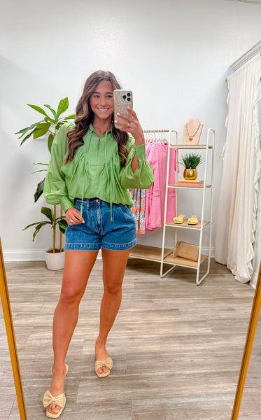 Top Stitch Detail Long Sleeve Blouse