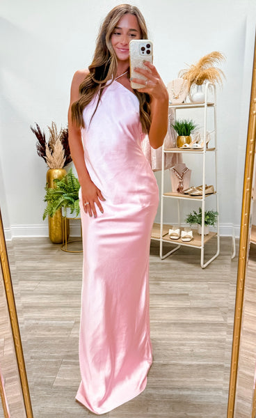 Satin Adjustable Back Tie Maxi Dress