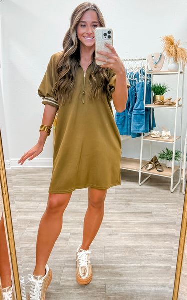 Solid Front Zipper Mini Dress