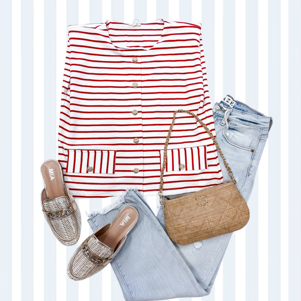 Striped Button Down Vest Top