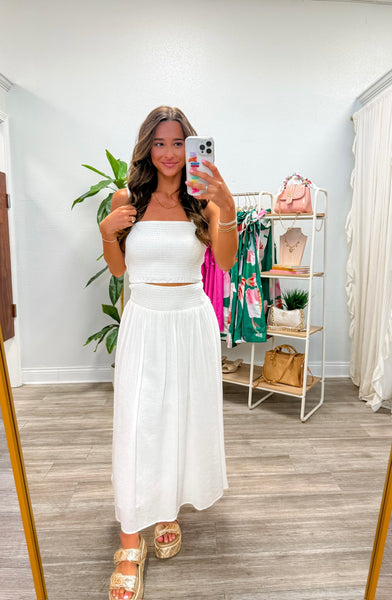 Smocked Crop Top & Midi Skirt Set