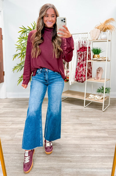 Solid Long Sleeve Mock Neck Top