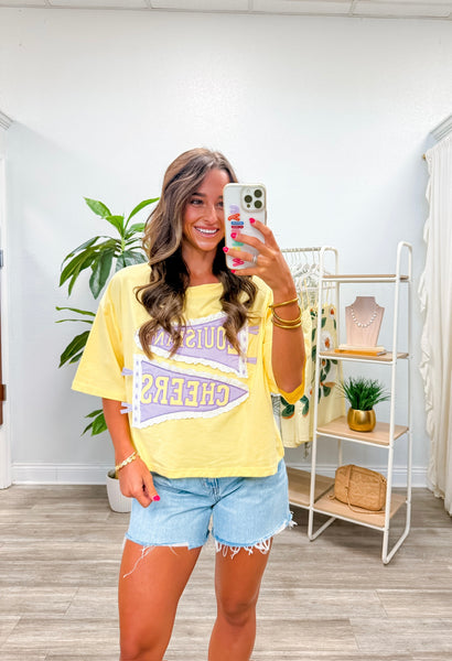 Louisiana Cheers Lace Trim Pennant Tee