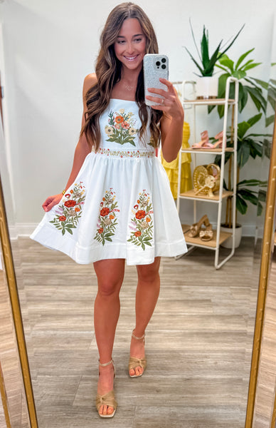 Colored Floral Embroidered Mini Dress