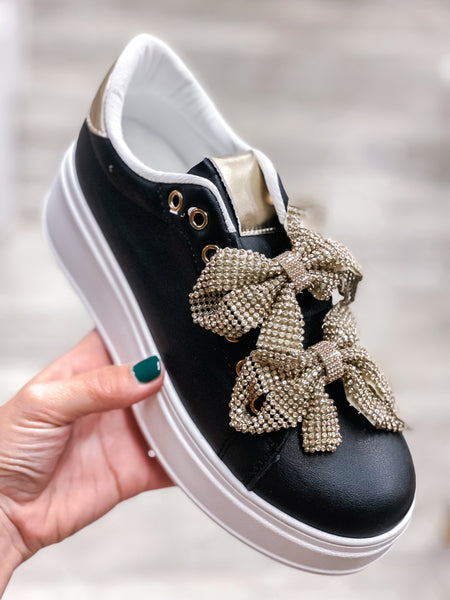 Faux Leather Double Bow Platform Sneaker