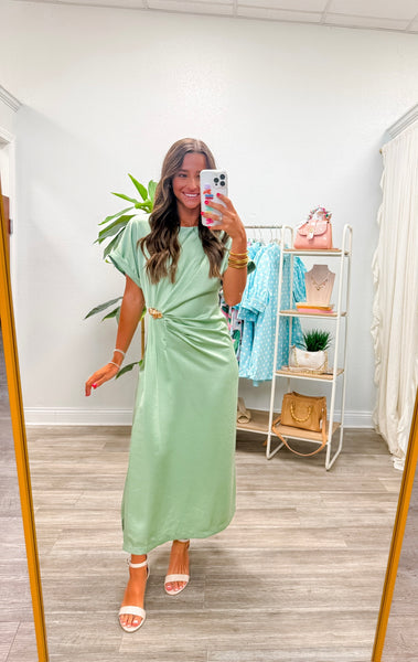 Gathered Metal Trim Midi Dress