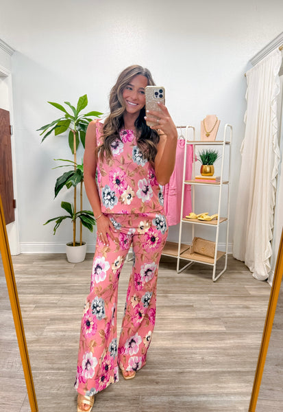 Floral Sleeveless Top & Flare Pants Set