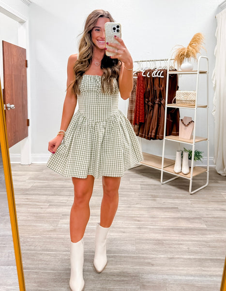 Gingham Smocked Back Panel Mini Dress