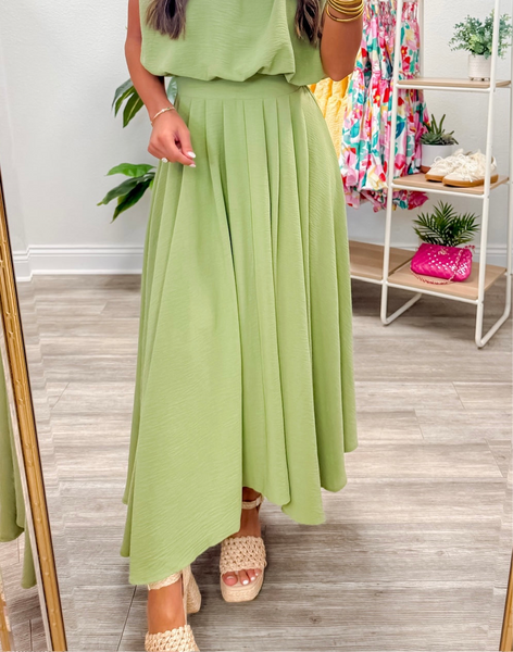 Box Pleated Midi Skirt