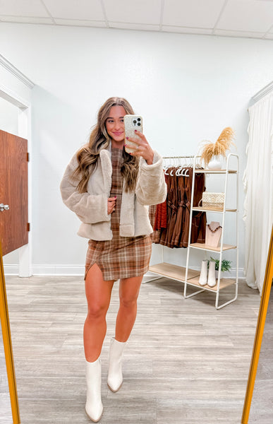 Plaid Low Back Mini Dress