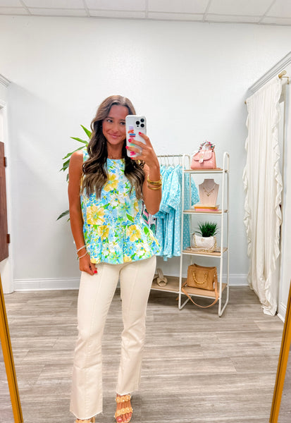 Floral Print Sleeveless Peplum Top