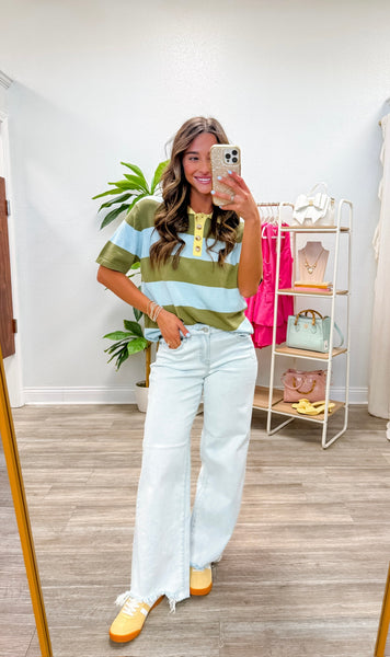 Striped Short Sleeve Knit Sweater Polo