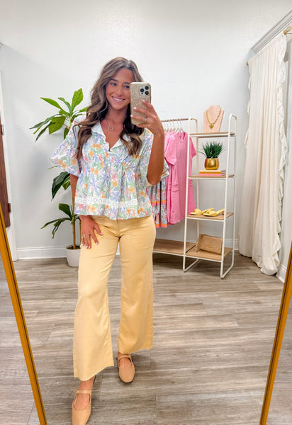 Pastel Floral V-Neck Blouse Top