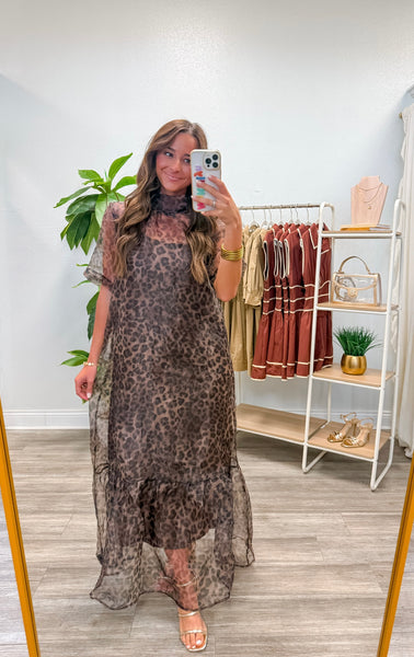 Leopard Print Short Sleeve Midi Dress