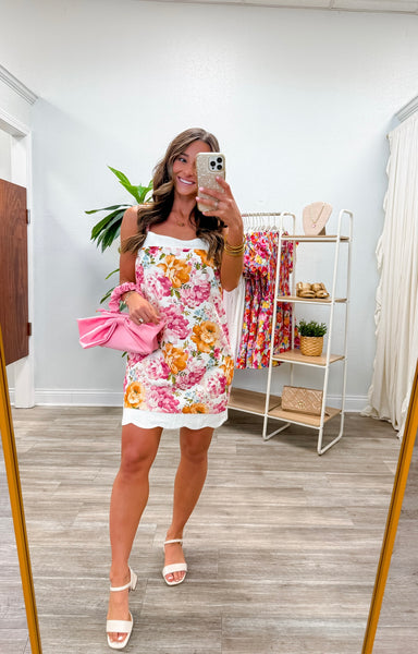 Sleeveless Floral Scallop Detail Dress